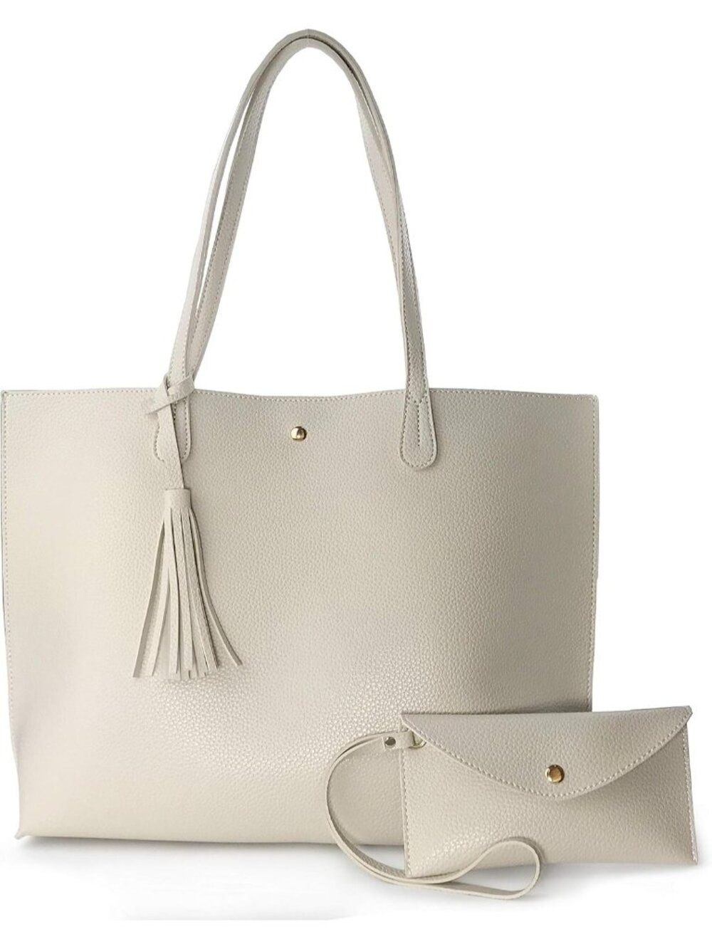 Women's Ivory Faux Leather Minimalist Clean Cut Pebbled Shoulder Tote Bags